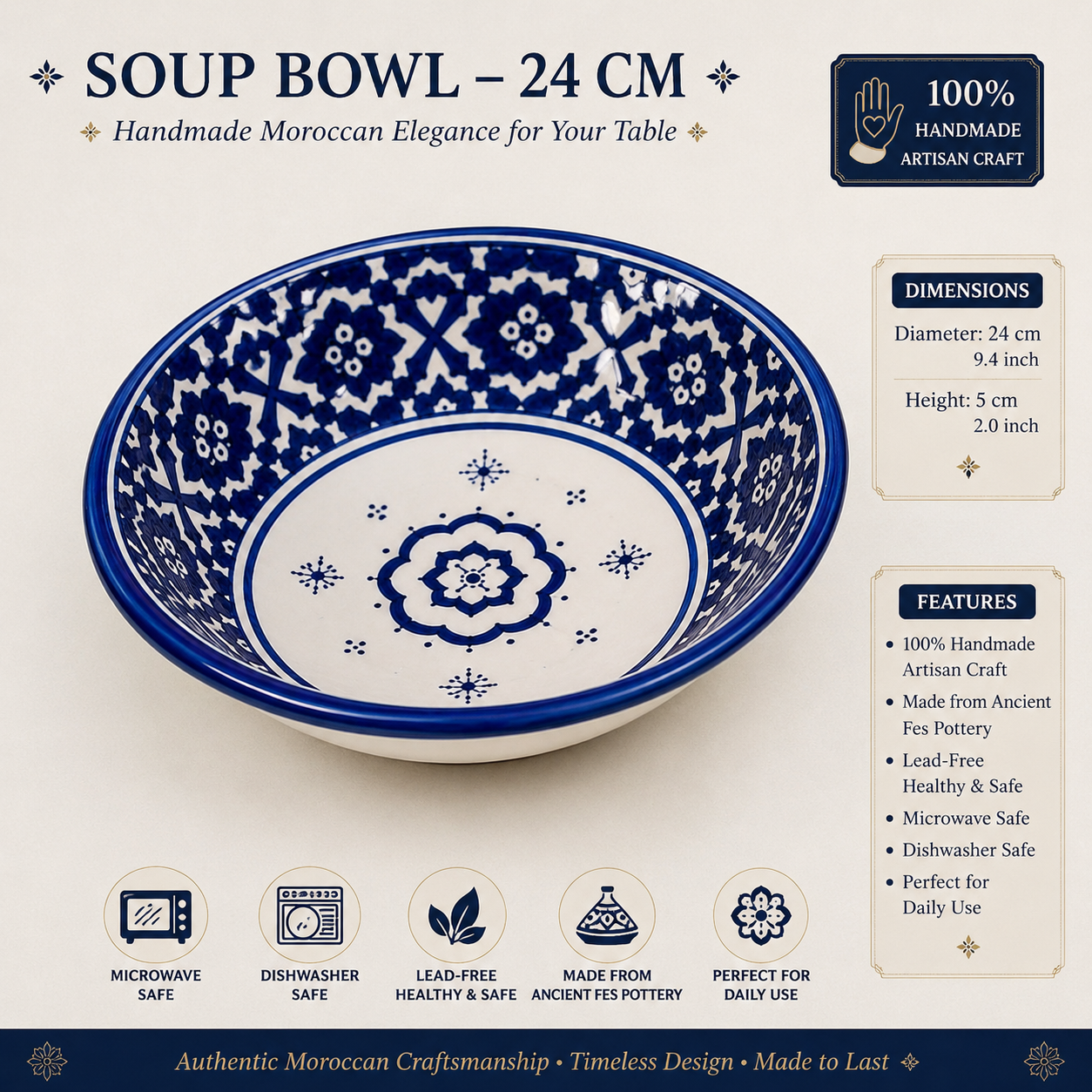 Moroccan Oval Tagine and Dinner Set – Blue & White | Lead-Free Ceramic | Microwave & Dishwasher Safe
