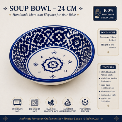 Moroccan Oval Tagine and Dinner Set – Blue & White | Lead-Free Ceramic | Microwave & Dishwasher Safe
