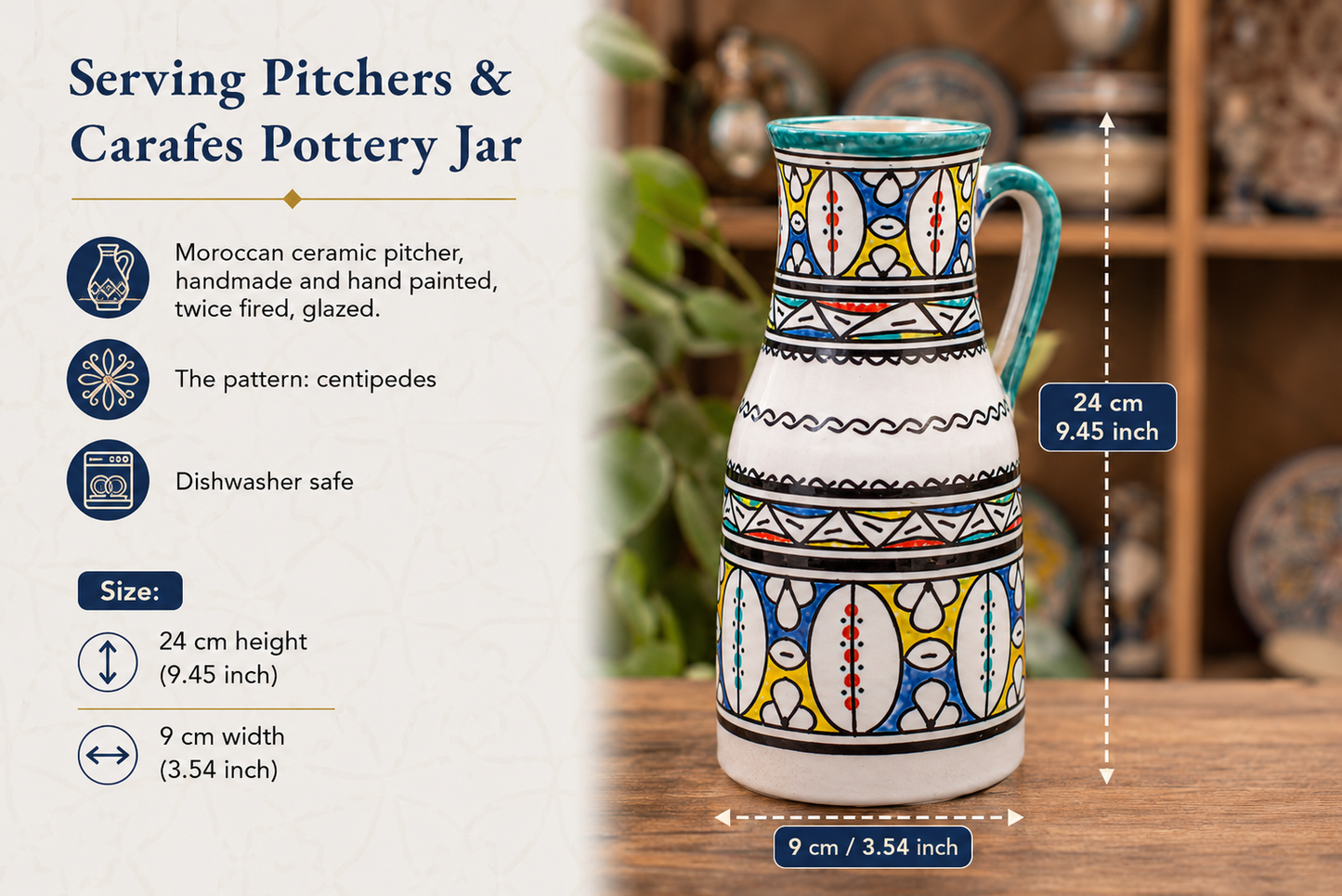 Handmade Moroccan Ceramic Pitcher carafes fez pottery
