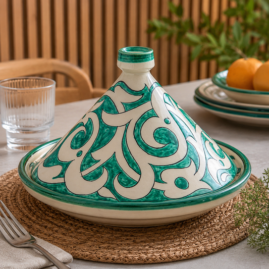 Handmade Moroccan Cooking Tagine – Green Ceramic Tagine from Fez | Oven & Stovetop Safe