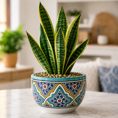 Handcrafted Moroccan Ceramic Planter – Decorative Fez Pottery Flower Pot with Geometric Design