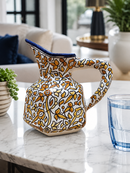 Handmade Fes Ceramic Carafe – 1 Liter Moroccan Pottery Pitcher