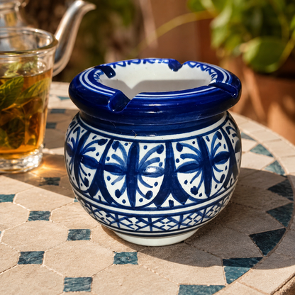 Handmade Moroccan Ceramic Ashtray – Blue & White Fez Pottery