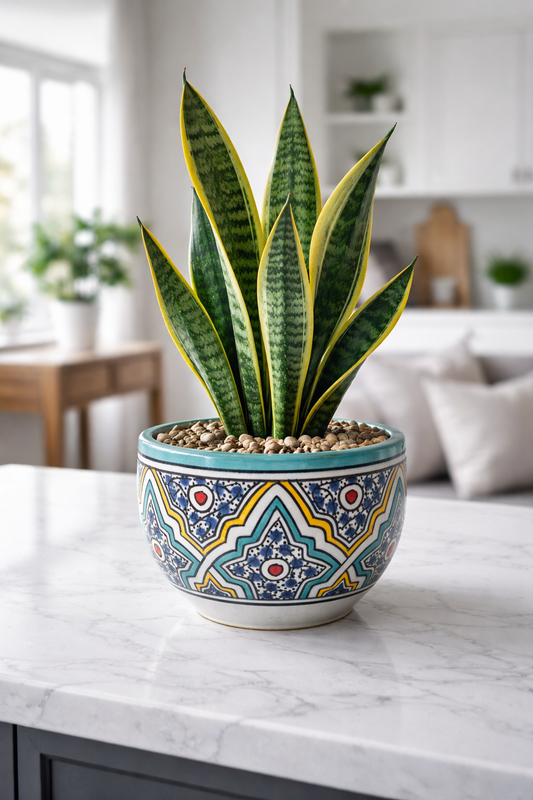 Handcrafted Moroccan Ceramic Planter – Decorative Fez Pottery Flower Pot with Geometric Design
