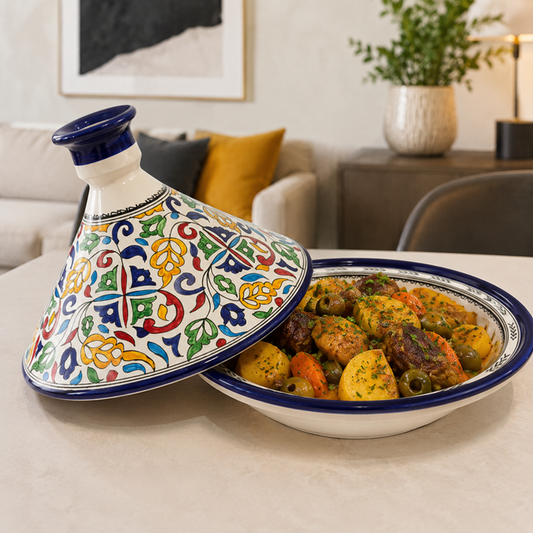 Floral Moroccan Serving Tagine – Decorative Ceramic Food Presentation Dish