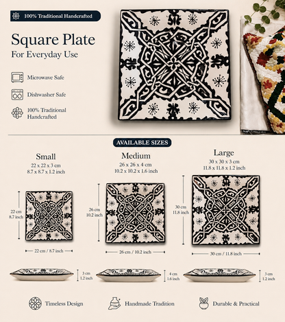 Handcrafted Moroccan Square Ceramic Plate – Everyday Use Serving & Dinner Plate