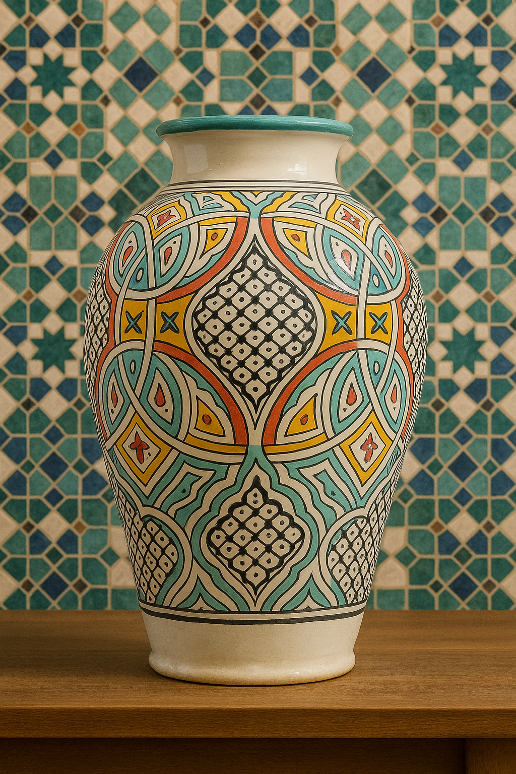 Handcrafted Moroccan Vase with Traditional Fez Design – 32 cm Tall, Grey Clay Elegance
