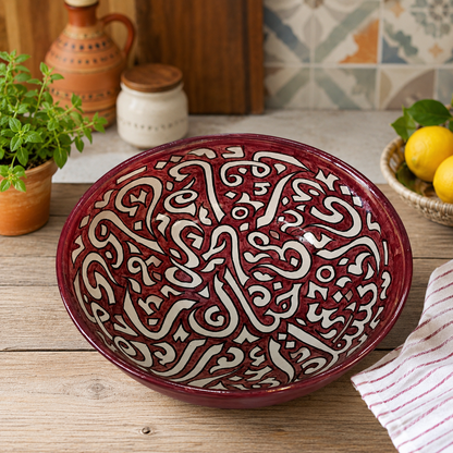 Handmade Moroccan Fez Ceramic Bowl with Classical Arabic Calligraphy