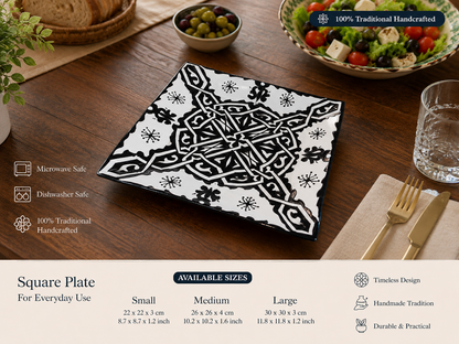 Handcrafted Moroccan Square Ceramic Plate – Everyday Use Serving & Dinner Plate