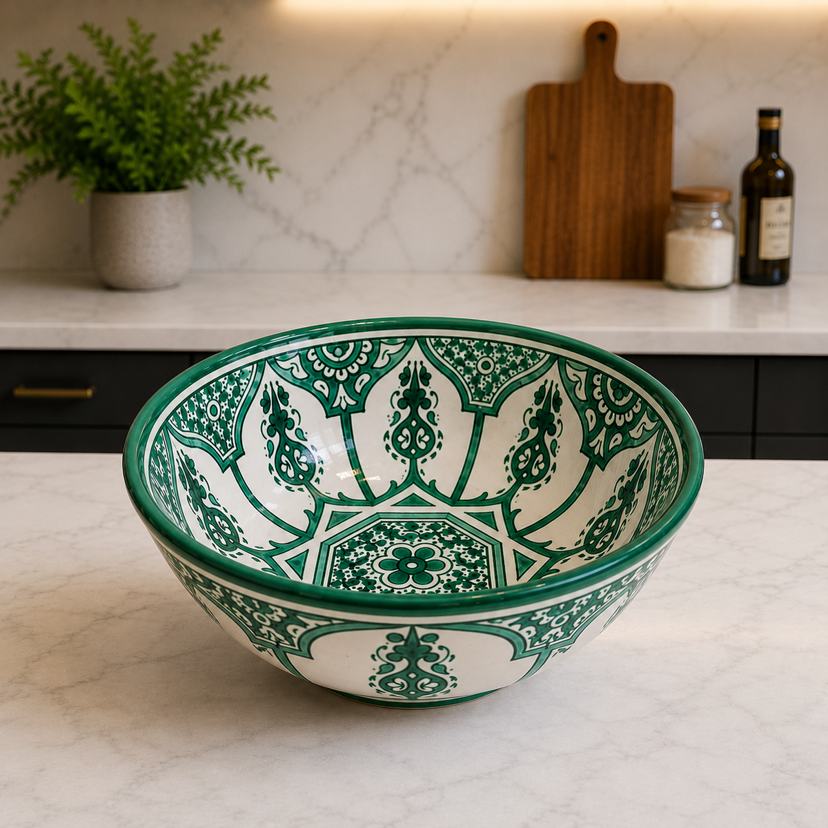 Große Salatschüssel, handgefertigt und handbemalt aus Marokko, Durchme – Moroccan Fez pottery