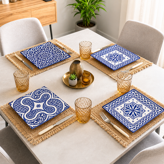 Blue Moroccan Square Ceramic Plates – Handmade in Fez, Morocco