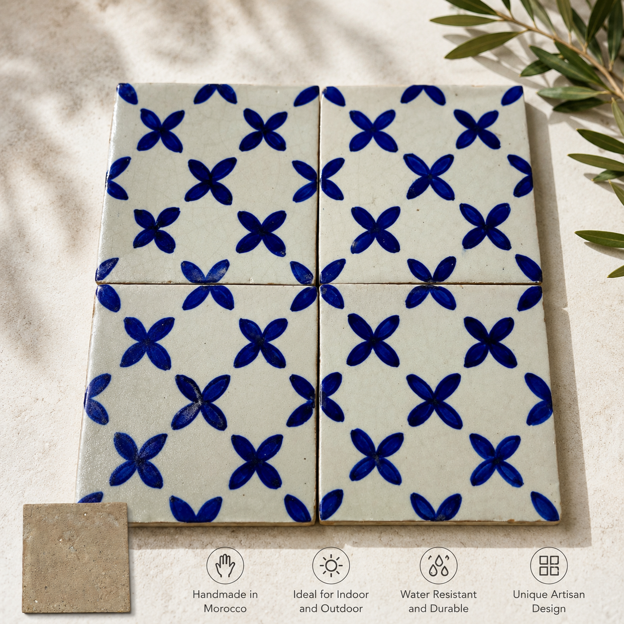Moroccan fez  Zellige Tiles Blue & White – Traditional Ceramic Wall Tiles