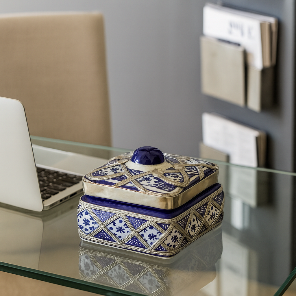 Handmade Moroccan Ceramic Jewelry Box – White Clay & Silver Nickel Detailing