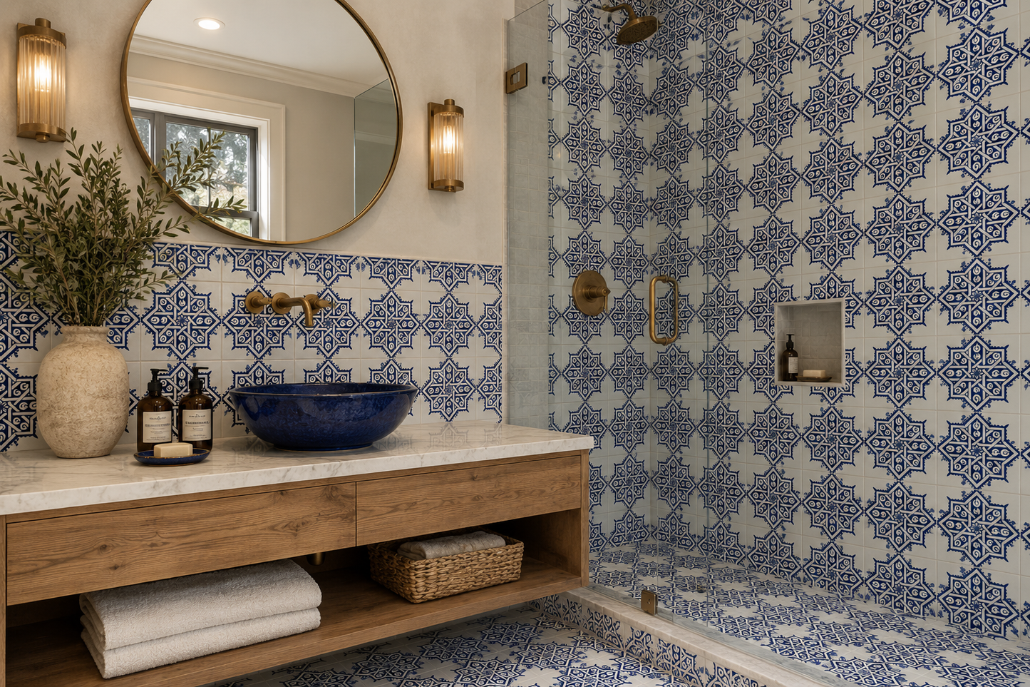 Handmade Moroccan Zellige Tiles Blue & White – Traditional Ceramic Wall Tiles