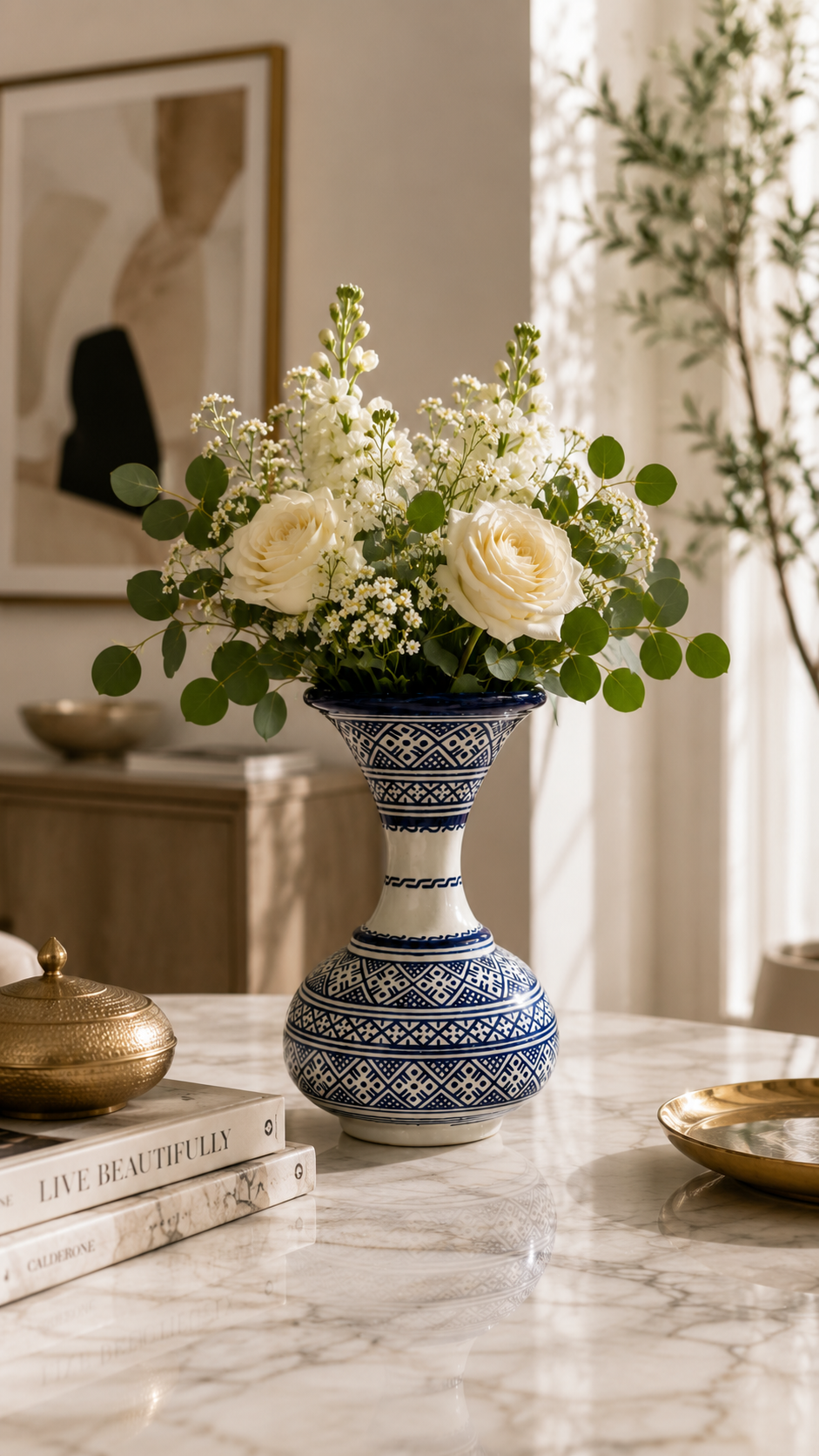 Handmade Moroccan Ceramic Vase – Traditional Fassi Embroidery Pattern