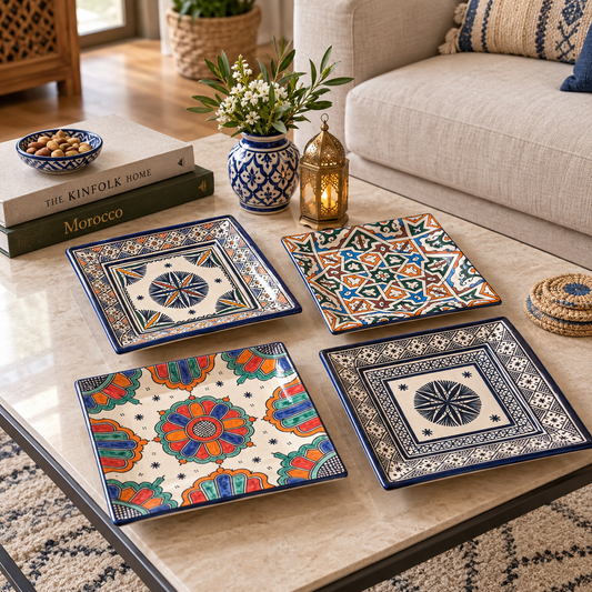 Colorful Square plates from morocco fez pottery