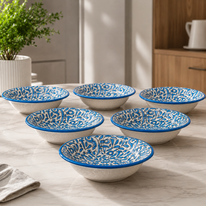 Handmade Moroccan Ceramic Dinnerware Set – Sky Blue Floral Design (6-Piece Set)