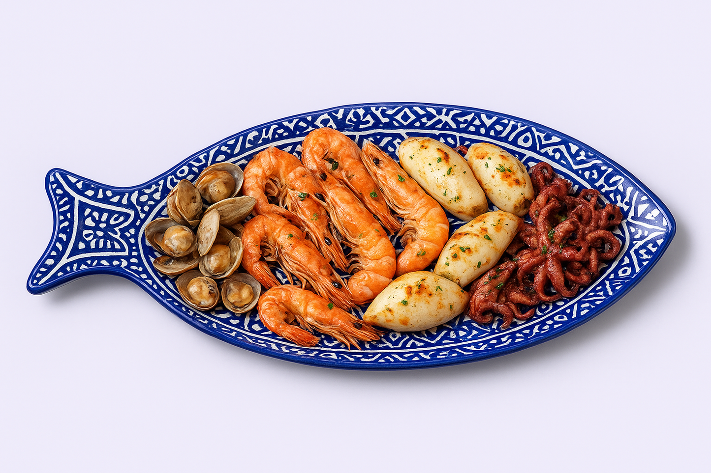 Fish-Shaped Serving Platter – Hand-Painted Traditional Design (30x50cm)