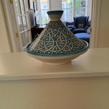 Handmade Turquoise Moroccan Tagine | Hand-Painted Ceramic Serving Tagine from Fez