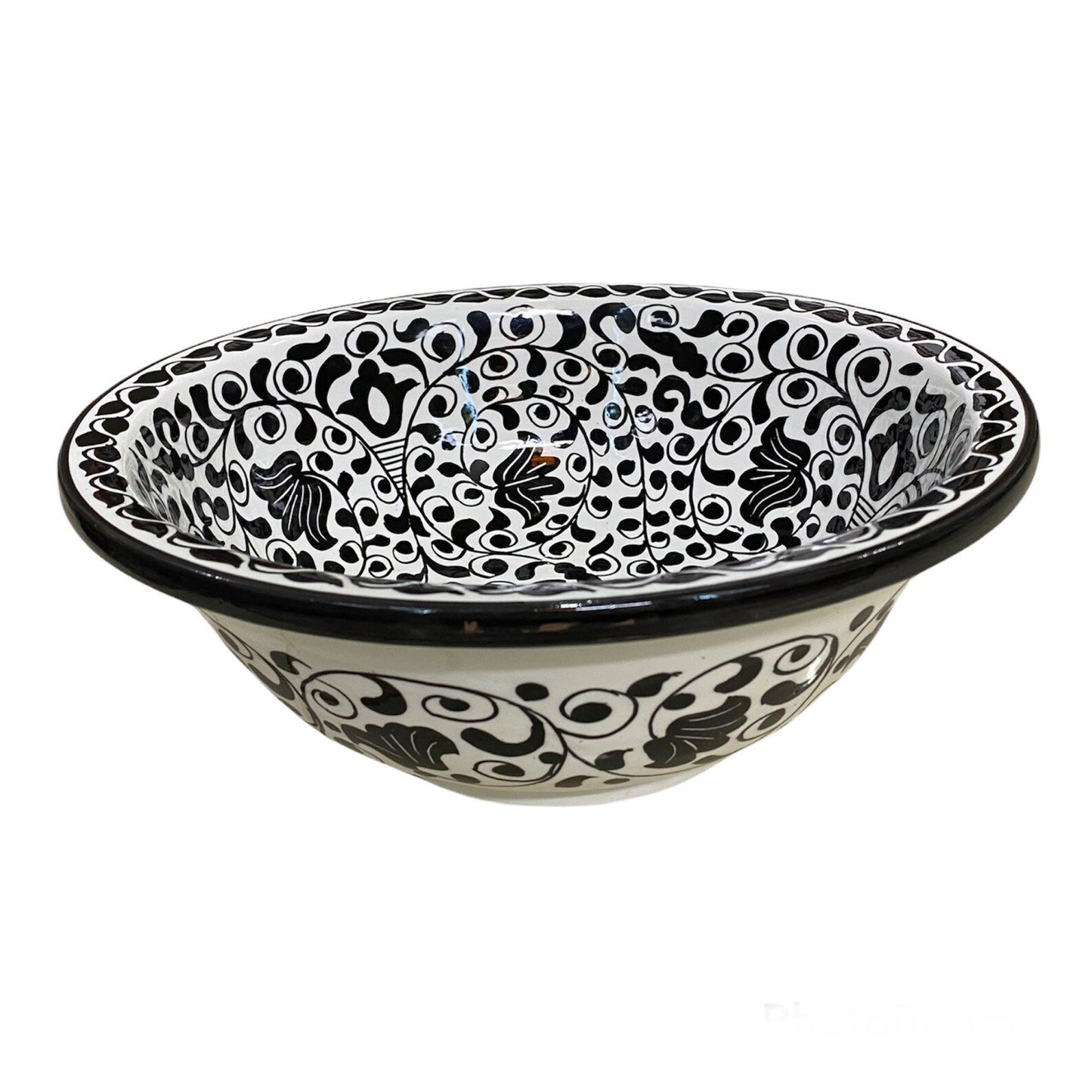 Handcrafted Moroccan Ceramic Sink – Black & White Floral Design