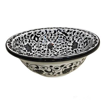 Handcrafted Moroccan Ceramic Sink – Black & White Floral Design