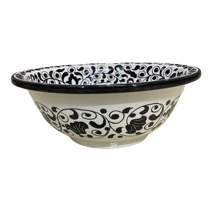 Handcrafted Moroccan Ceramic Sink – Black & White Floral Design