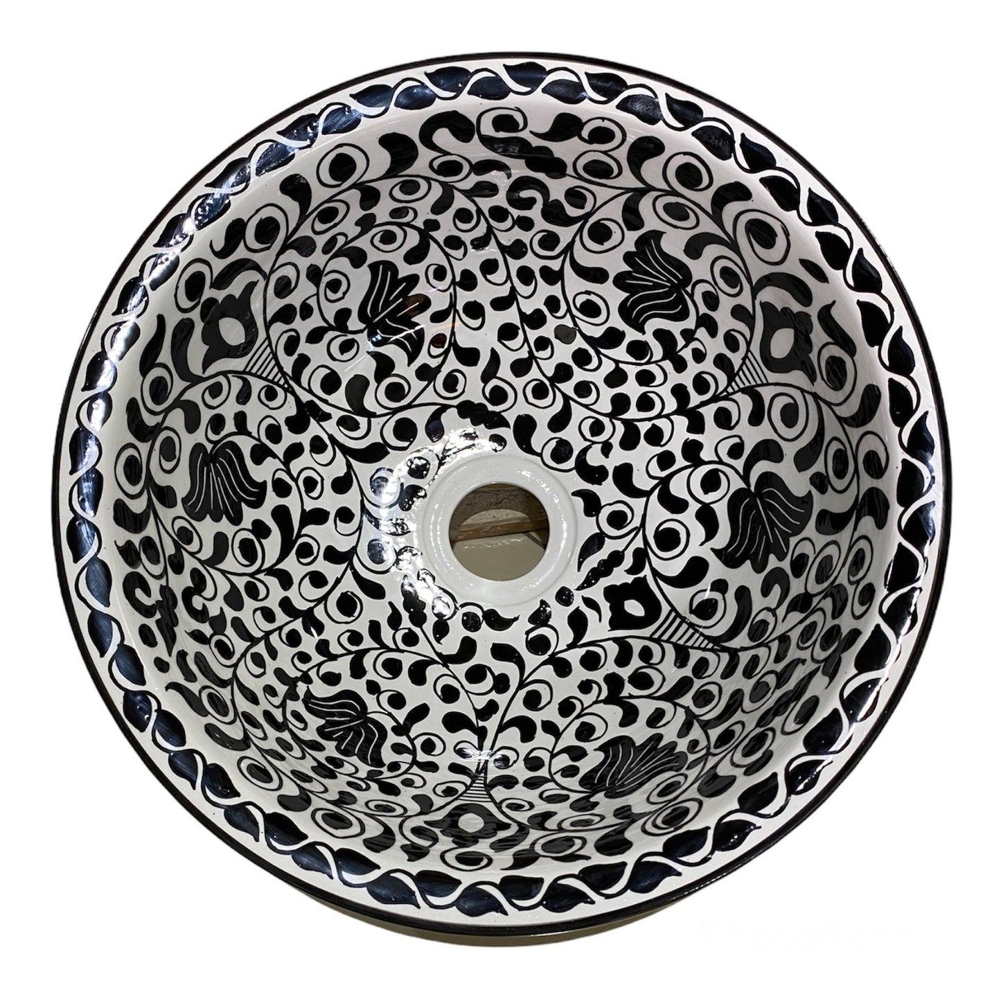 Handcrafted Moroccan Ceramic Sink – Black & White Floral Design