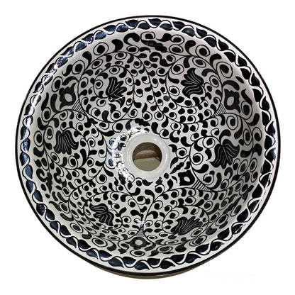 Handcrafted Moroccan Ceramic Sink – Black & White Floral Design