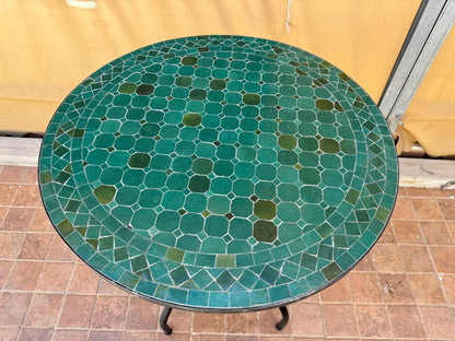 Handmade Moroccan Mosaic Table: Green Elegance from fez