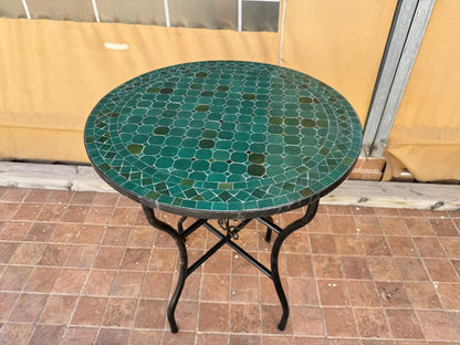 Handmade Moroccan Mosaic Table: Green Elegance from fez