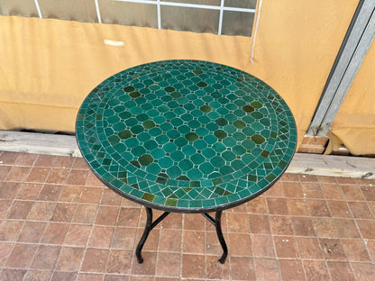 Handmade Moroccan Mosaic Table: Green Elegance from fez