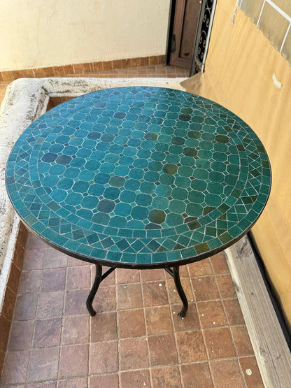 Handmade Moroccan Mosaic Table: Green Elegance from fez