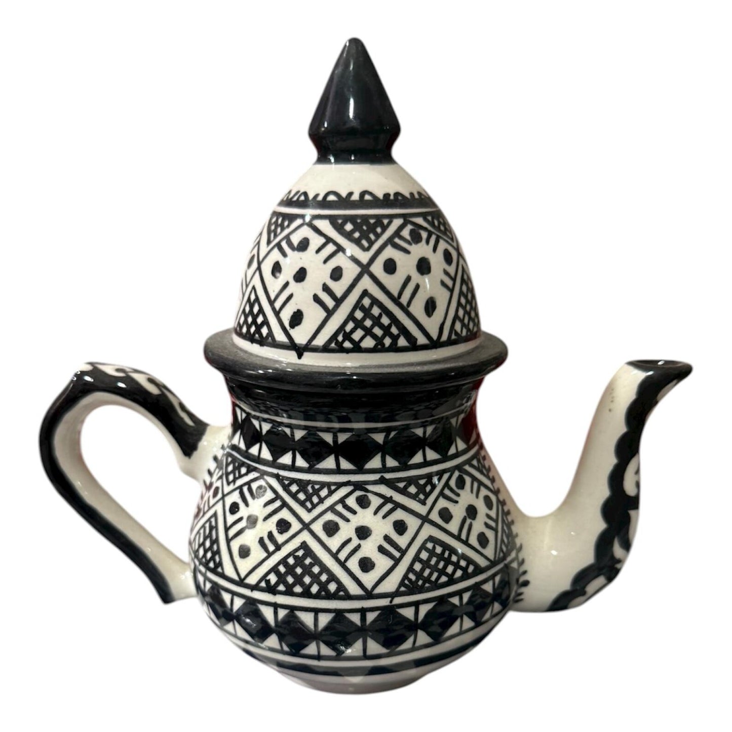 Handmade Moroccan Ceramic Tea Set – Black & White Geometric Design | Traditional Fez Pottery