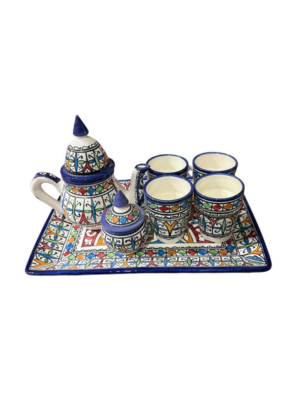 Colorful Handmade Moroccan Ceramic Tea Set – Traditional Fez Pottery with Geometric Design