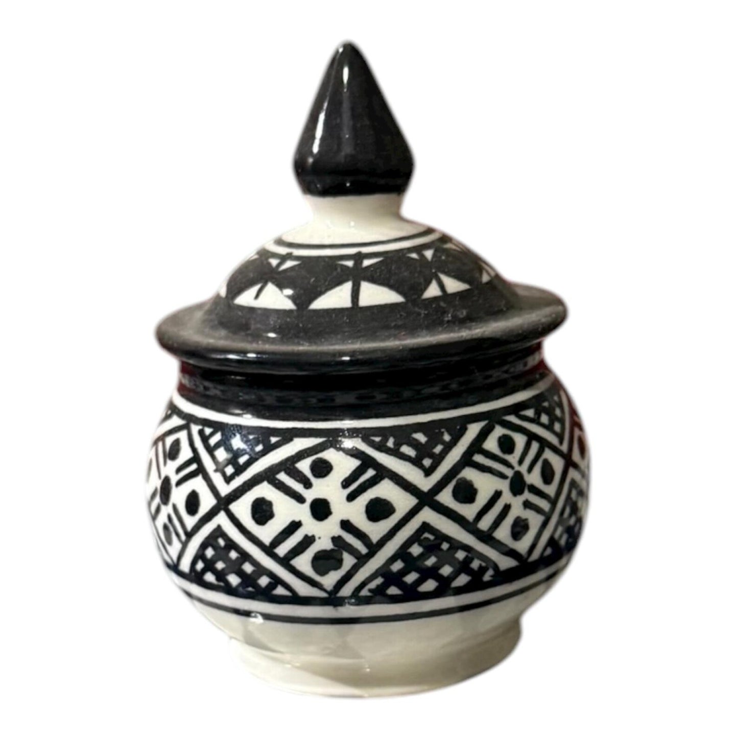 Handmade Moroccan Ceramic Tea Set – Black & White Geometric Design | Traditional Fez Pottery