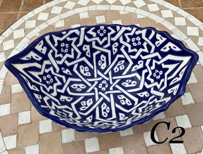 Moroccan Fez pottery Boat-Shaped Salad Bowl – Hand-Painted Geometric Ceramic Serving Bowl