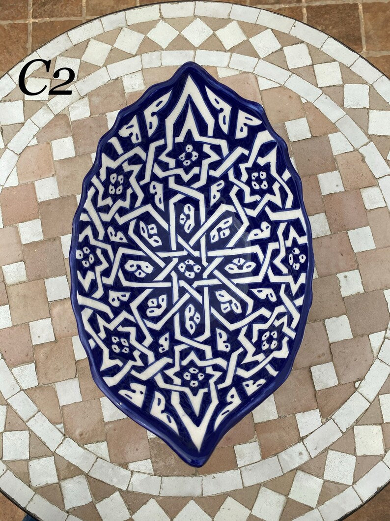 Moroccan Fez pottery Boat-Shaped Salad Bowl – Hand-Painted Geometric Ceramic Serving Bowl