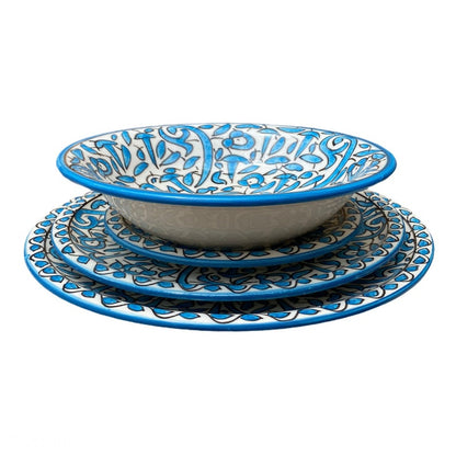 6 Serving plates made of white clay, hand-painted and hand-decorated.