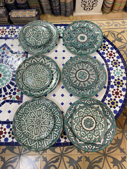 Luxury Moroccan Fassi Pottery Set – 18 Handcrafted Pieces in Green