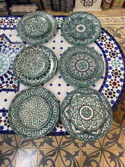Luxury Moroccan Fassi Pottery Set – 18 Handcrafted Pieces in Green