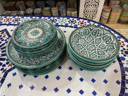 Luxury Moroccan Fassi Pottery Set – 18 Handcrafted Pieces in Green