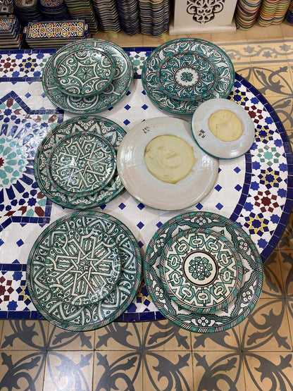 Luxury Moroccan Fassi Pottery Set – 18 Handcrafted Pieces in Green