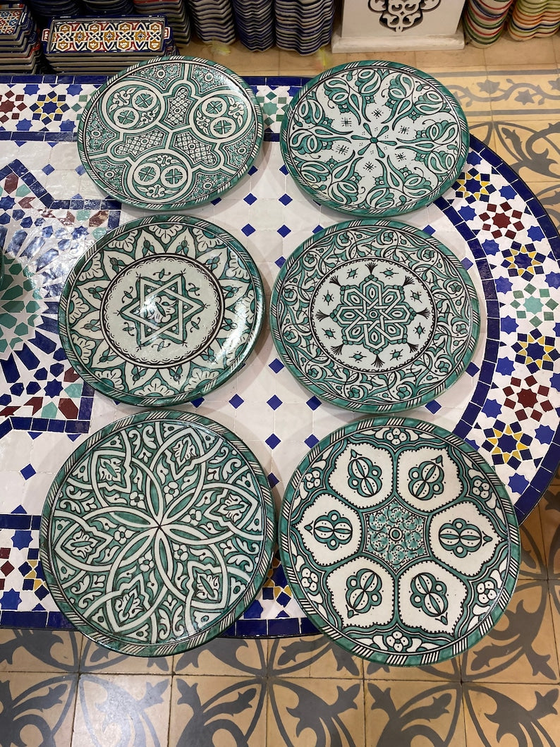 Luxury Moroccan Fassi Pottery Set – 18 Handcrafted Pieces in Green