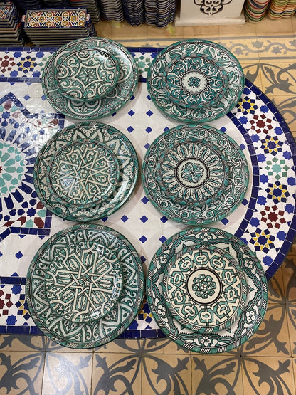 Luxury Moroccan Fassi Pottery Set – 18 Handcrafted Pieces in Green