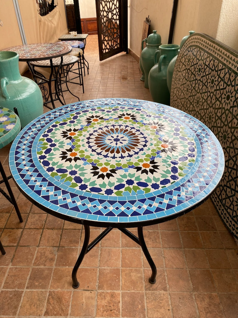 Handmade Moroccan Mosaic Table: multicolore Elegance from fez