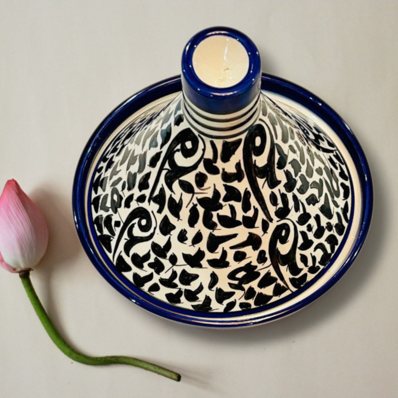 Moroccan Blue cobalt motif Ceramic Serving Tagine – Decorative Food Presentation Dish