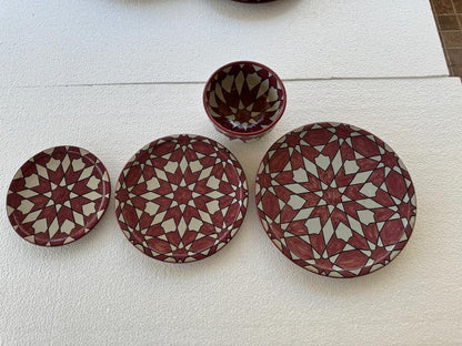 Exquisite Handmade Moroccan Pink Dinner Set: Hand-Painted, Wood-Fired Artistry 24 pieces