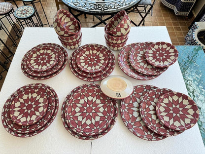 Exquisite Handmade Moroccan Pink Dinner Set: Hand-Painted, Wood-Fired Artistry 24 pieces