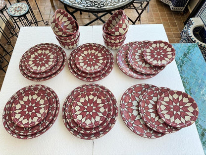 Exquisite Handmade Moroccan Pink Dinner Set: Hand-Painted, Wood-Fired Artistry 24 pieces