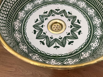 Serene Verde Custom Made Green Ceramic Sink with Brass Rim - Bathroom Vanity Centerpiece for Eco-Friendly Decor - Bathroom Statement Piece